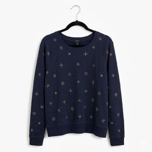 J. Crew Navy Embellished Crewneck 100% Cotton Sweatshirt Women’s Medium